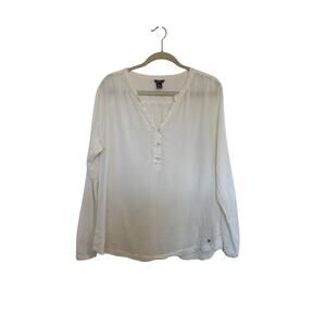 Eddie Bauer White Cotton Long Sleeve Top Size XL Coastal Minimalist Outdoors